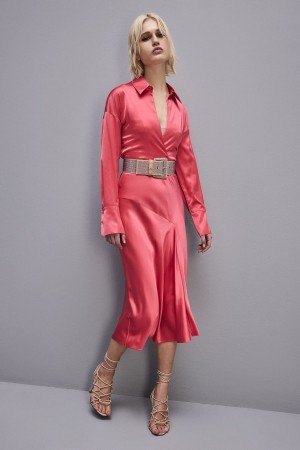 Patrizia Pepe Viscose Satin Midi Dress Rose | JGDHL3175