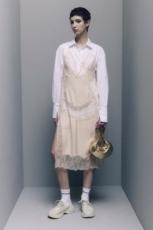 Patrizia Pepe Viscose Satin Shirt Dress Beige | MEFHI3152