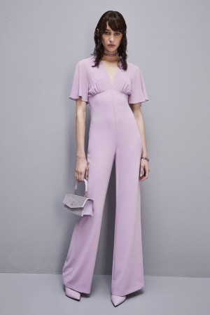 Patrizia Pepe V-neck Jumpsuit In Sablè Crepe Fabric Violette | MGEPV8063