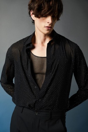 Patrizia Pepe Voile Shirt With Rhinestones Noir | ONXUD4679