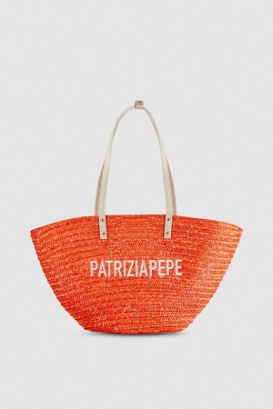 Patrizia Pepe Wide Braided Straw Shopping Bag Orange | KOCAU3018