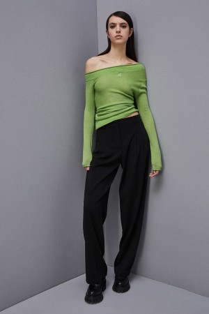 Patrizia Pepe Wool Sweater With Wide Neckline Vert | XIYAP9541