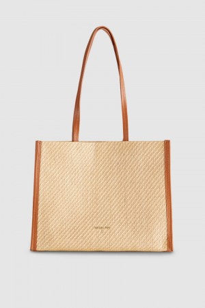 Patrizia Pepe Woven Fabric Shopping Bag Marron | XSDEC3842